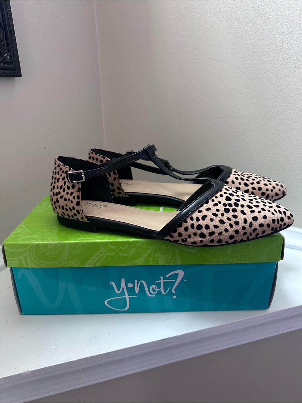 Callahan Leopard Print Pointed Toe Flats in Black and Beige